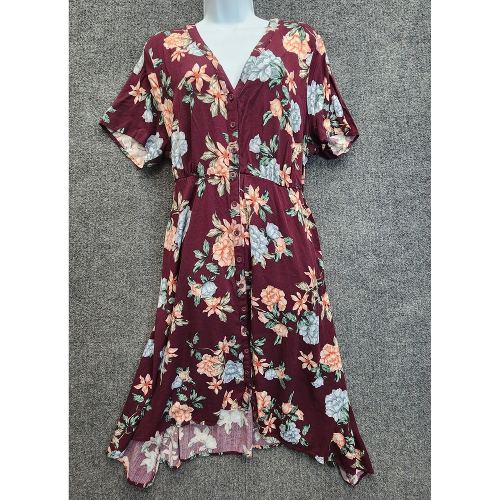 Torrid Floral Button Front Handkerchief Hem Garden Fit & Flare Dress Plus Size 2